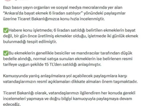 Ticaret Bakanlığı’ndan Ekmeğin Fiyatıyla İlgili Açıklama